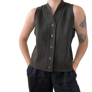Isda & Co Womens Olive Green Wool Academia Preppy Sweater Vest Waistcoat Sz S